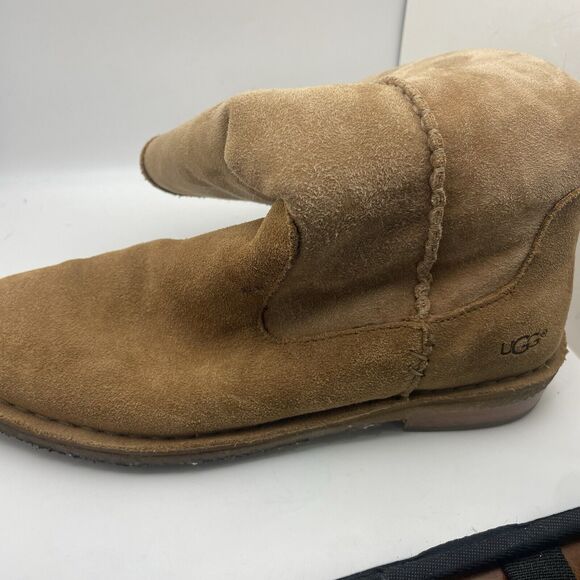 Ugg Daphne Fold Down Womens Tan Suede Shearling Boot Sz 7.5 Mid Calf Or Ankle - Picture 5 of 7